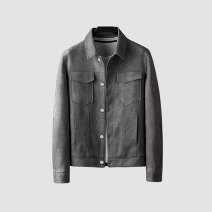 Suede Effect Jacket | Slim Fit with Lapel Collar