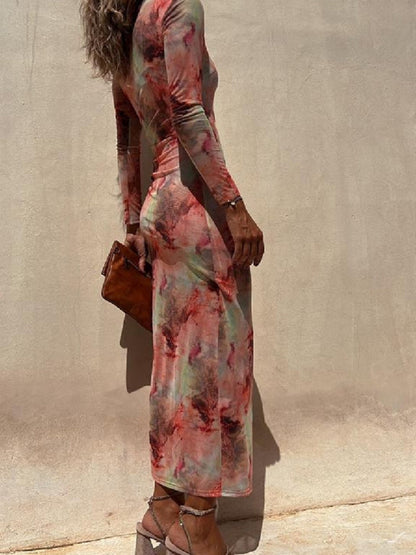 Sheer Print Bodycon Dress