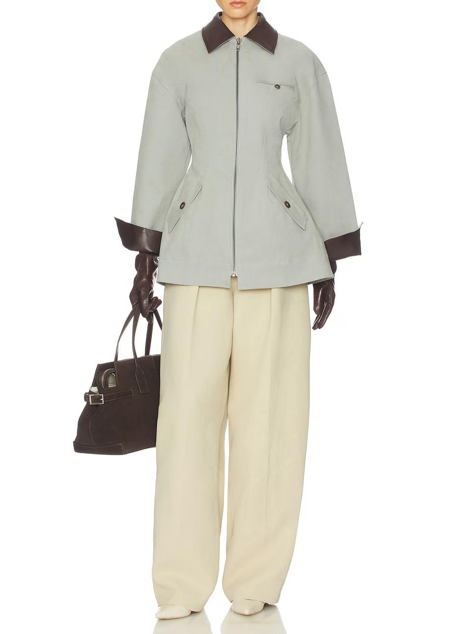 Light Grey Oversized Cropped PU Jacket