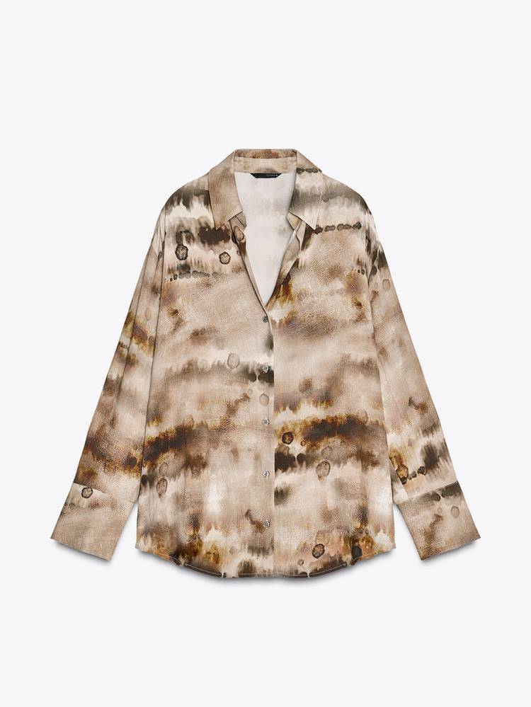 Unique Print Shirt And Wide Leg Pants Suit-Shirt