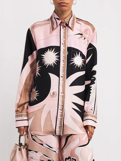 Unique Abstract Floral Print Long-sleeved Shirt