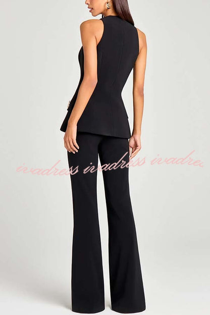 Women Power Metal Cross Snap Button Sweetheart Neck Wide Strap Vest