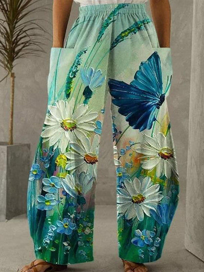 Street Oil Painting High Waist Wide Leg Pants