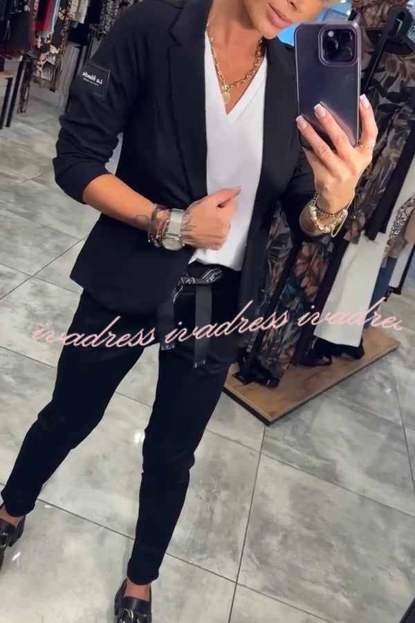 Smart Casual Lapel Blazer and Elastic Waist Tie Pocket Pants Set