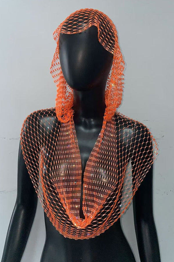 Fashion Fishnet Rhinestone Hooded Vest
