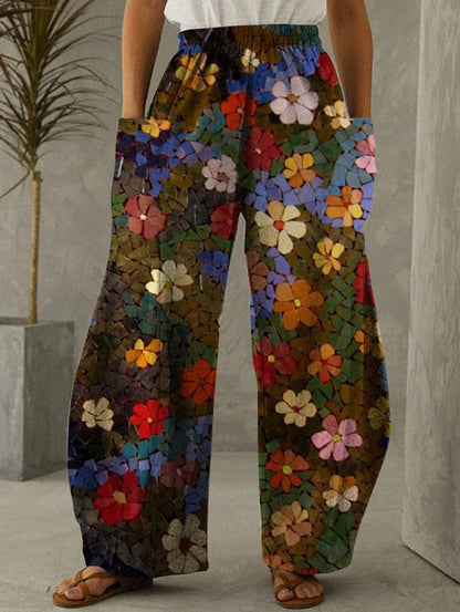 Street Oil Painting High Waist Wide Leg Pants
