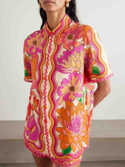 Exquisite Abstract Hibiscus Tropical Floral Print Two-piece Set