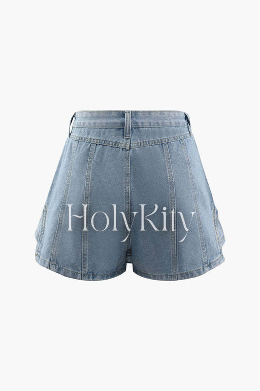 Contrast-Stitch Denim Shorts