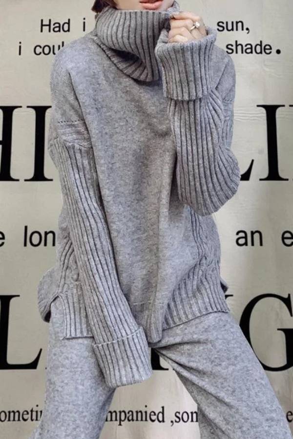 Turtleneck Size Split Sweater Suits