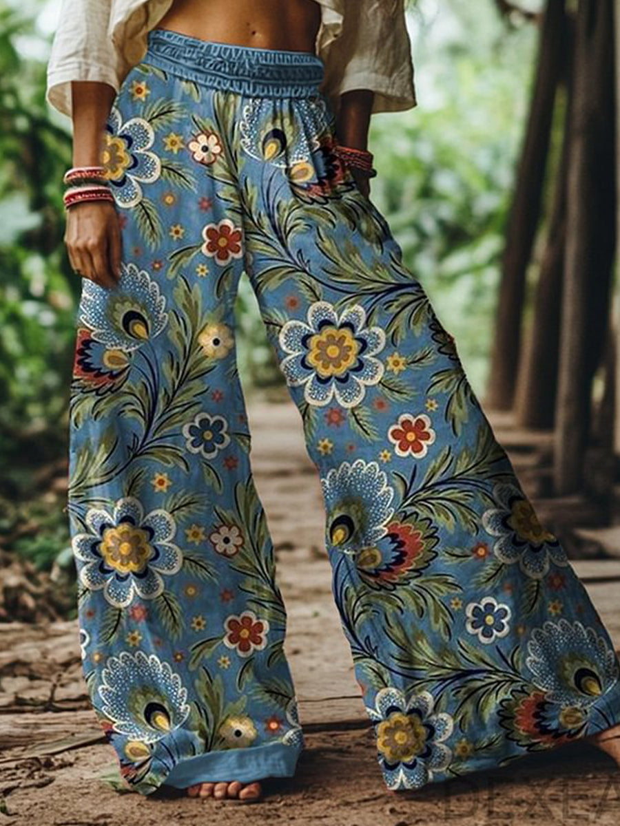 Beach Red Tribal Pocket Boho Ruched Pants