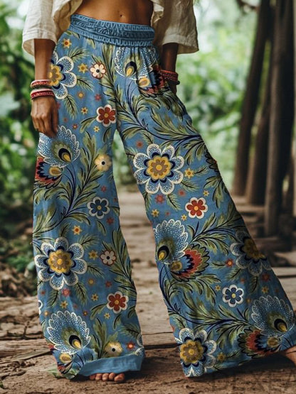 Beach Red Tribal Pocket Boho Ruched Pants