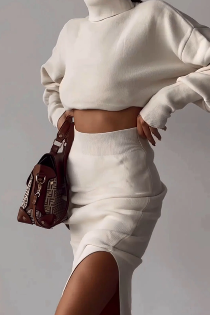 Elegant Turtleneck Sweater with Split Hem Two-piece Set