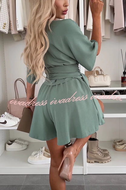 Stylish Comfortable V-neck Wide Sleeve Tie-up Loose Romper