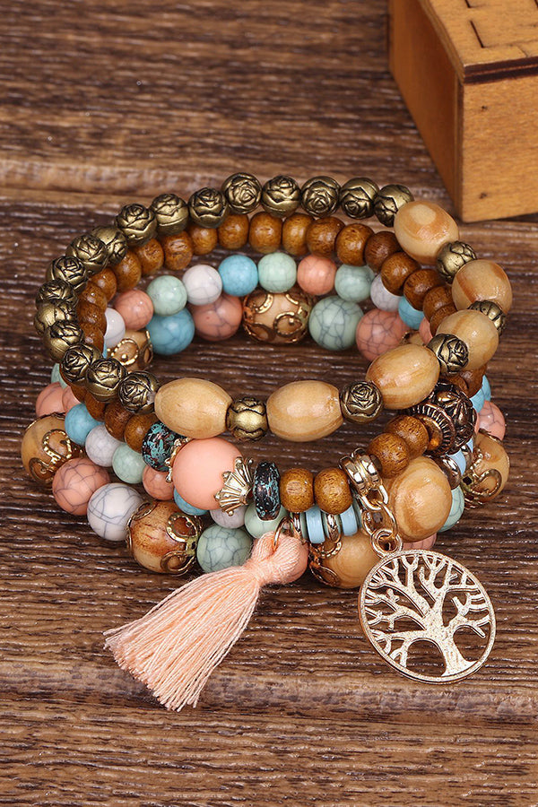 Bohemian Multi-layered Wood Beaded Bracelet
