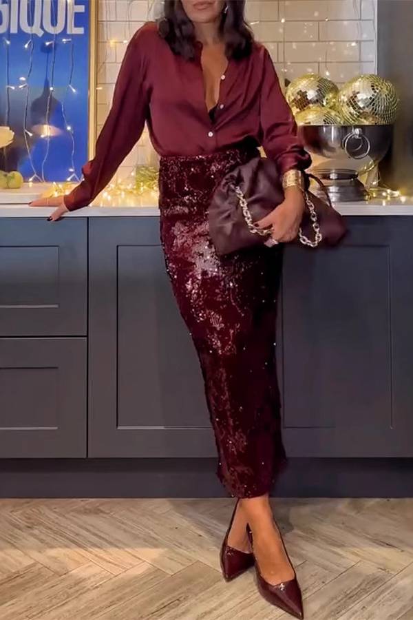 Falda con abertura y lentejuelas 