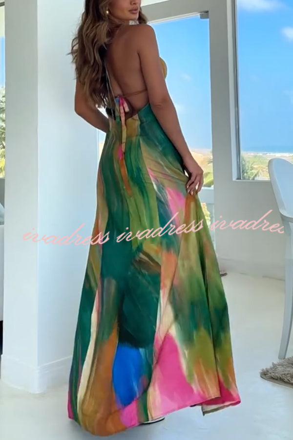 Vestido largo de vacaciones con abertura en la espalda y lazo Andie Splash Ink 