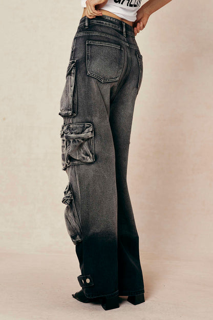 Ombre Multi Pocket Wide Leg Cargo Jeans