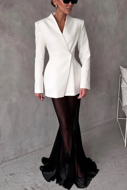 Shes Timeless Mesh High Rise Elastic Waist Fishtail Maxi Skirt