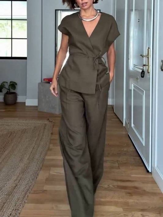 Minimalist Vest And Wide Leg Pants Suit-Vest