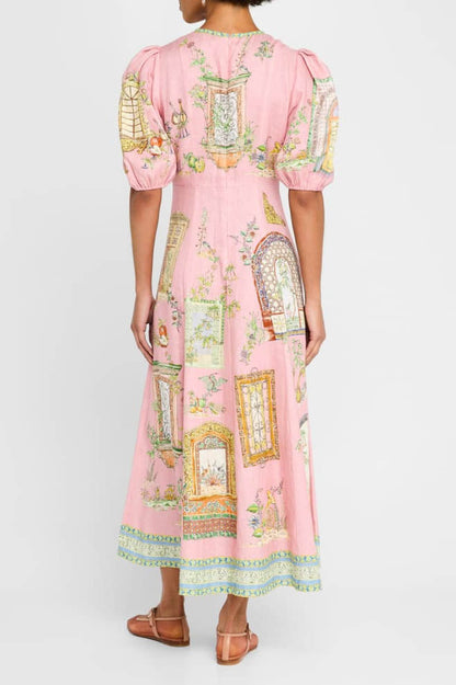 Graffiti Print Puff Sleeve Dress