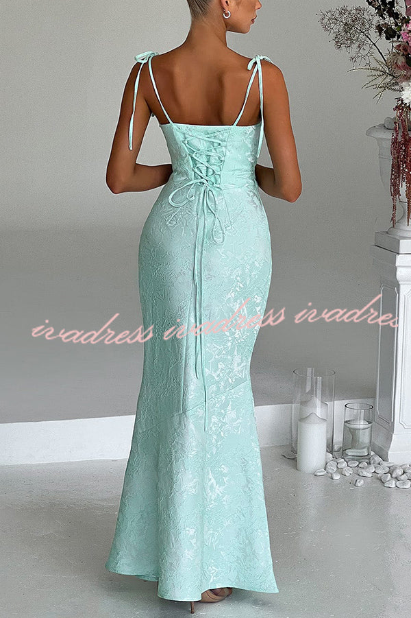 Jacquard Fabric Elegant Suspender Tie Slim Fishtail Maxi Dress