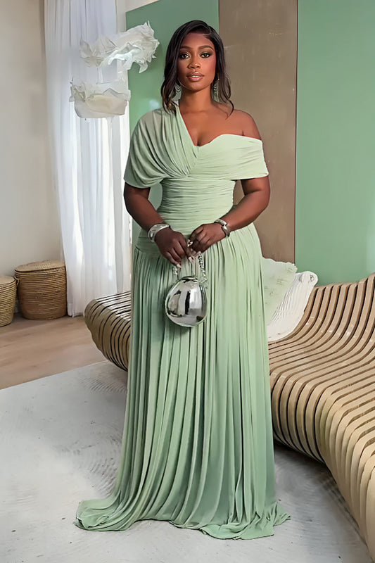 Mint Green Ruched Chiffon Maxi Gown