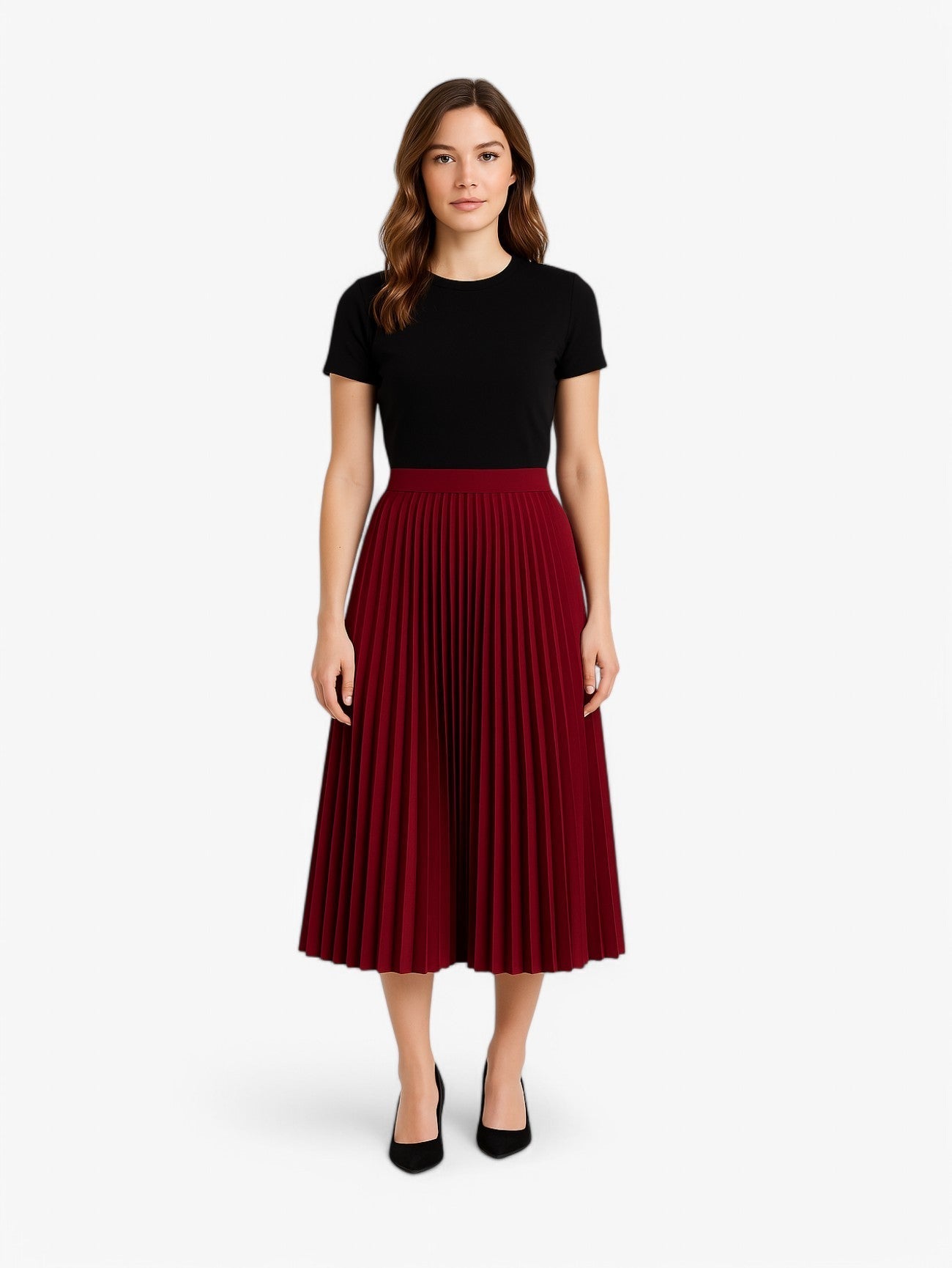 Pleated Midi Skirt | High Waist | Flowing A-line Silhouette