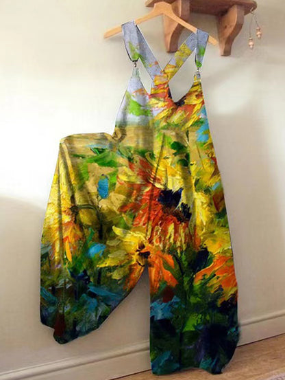 Casual Patchwork Loose Wide Leg Harem Jumpsuit