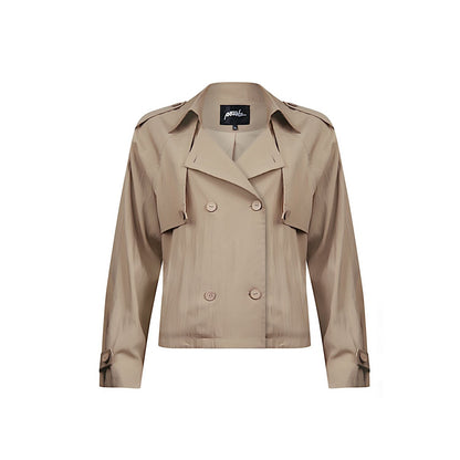 Cropped Double Breasted Jacket | Lightweight Tencel Blend | Epaulette Detail