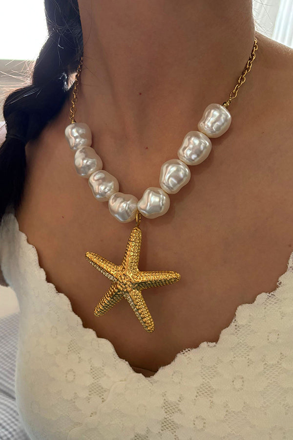 Bohemian Pearl Starfish Lotus Leaf Necklace