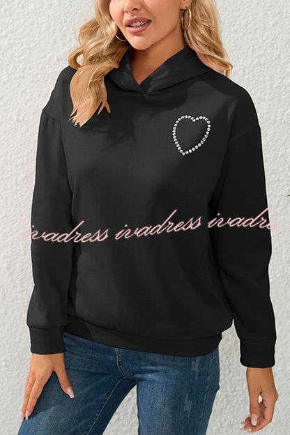 Love Pattern Hollow Diamond Velvet Hooded Long Sleeved Sweatshirt