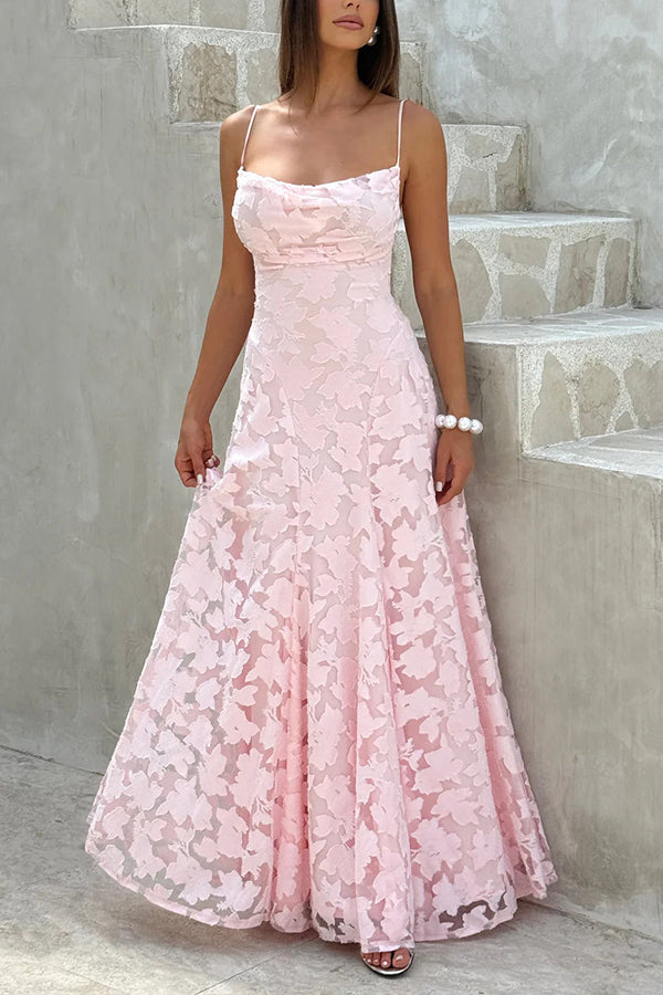 Francis Floral Burnout Jersey Fabric Cowl Neck Back Lace-up Maxi Dress