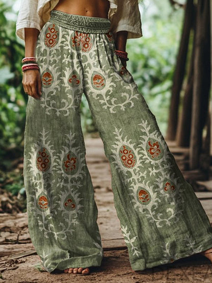 Beach Red Tribal Pocket Boho Ruched Pants