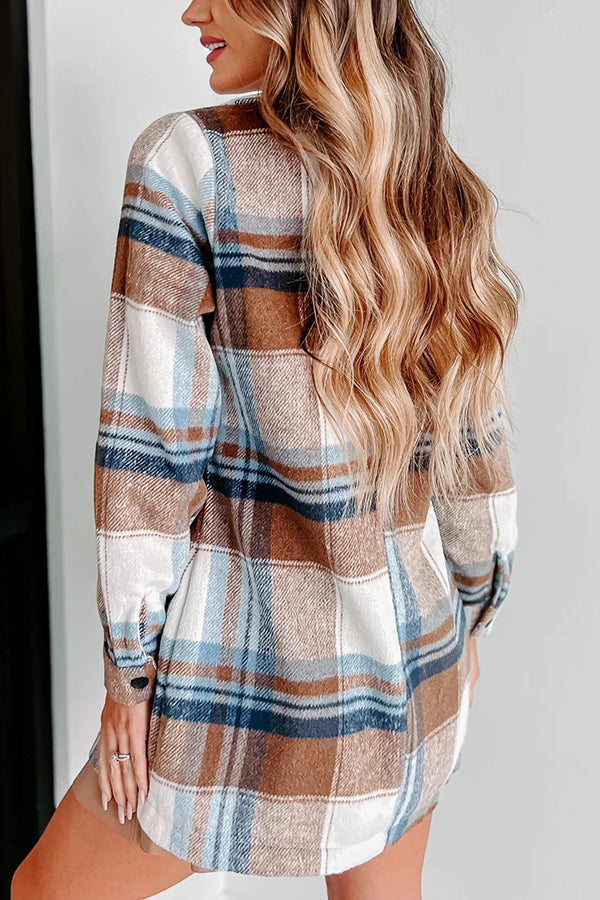 Fall Is Calling Plaid Pocketed Lapel Blazer Shacket