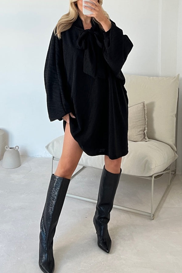 VESTIDO CAMISA CON CUELLO DE LAZO METALIZADO DEMI GOLD 