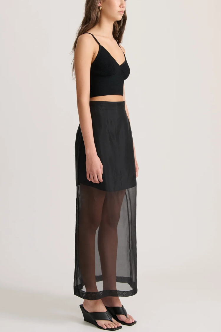 Embraces Modern Sheer Organza Pocket Oversized Tank and High Rise Slit Midi Skirt Set