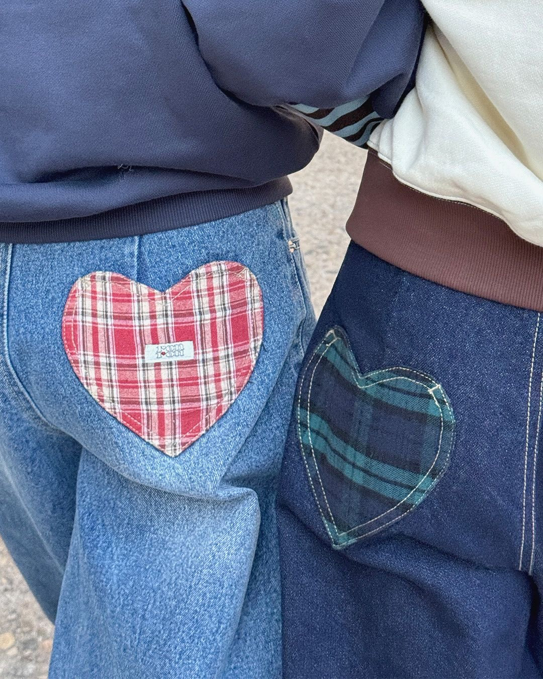 Check Patch Roll Up Denim Pants