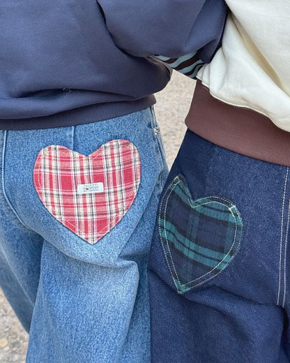 Check Patch Roll Up Denim Pants