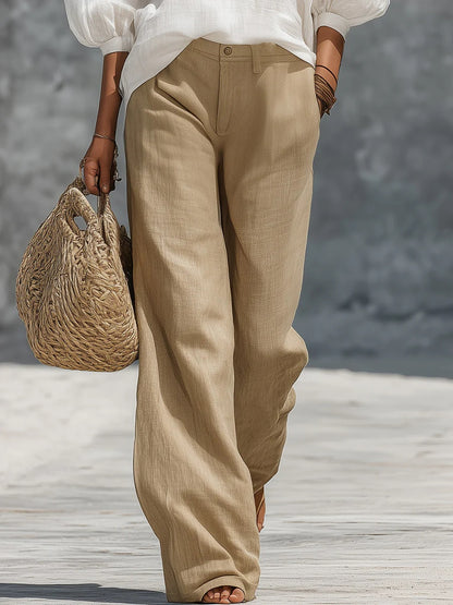 sheenchic Business Casual White V Neck Puff Sleeve 3/4 Sleeve Pocket Casual Embroidery Two Piece Pant Sets [Pre-Order]