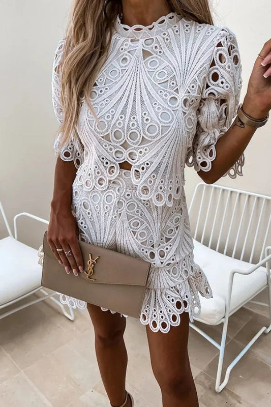 Casual Lace Loose Hollow Two-piece Suit