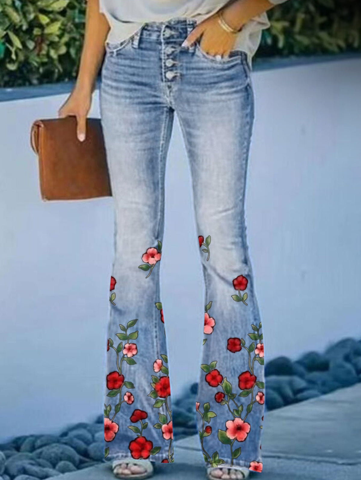 Daily Floral Graphic High Waisted Pocket Flared Pants