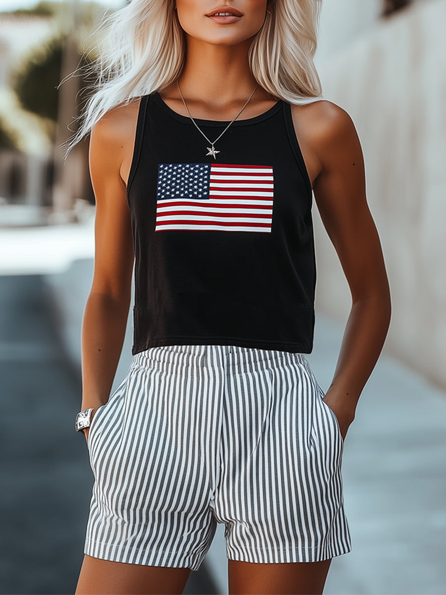 【24-hour shipping out】Loose Casual Everyday Printed Top Striped Shorts Set