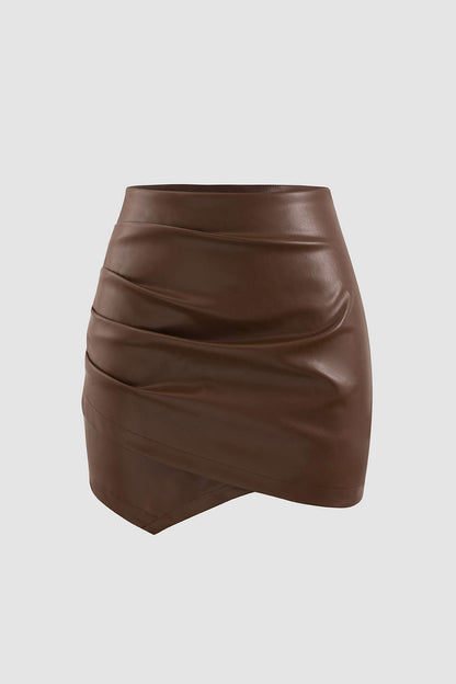 Ruched Faux Leather Mini Skirt