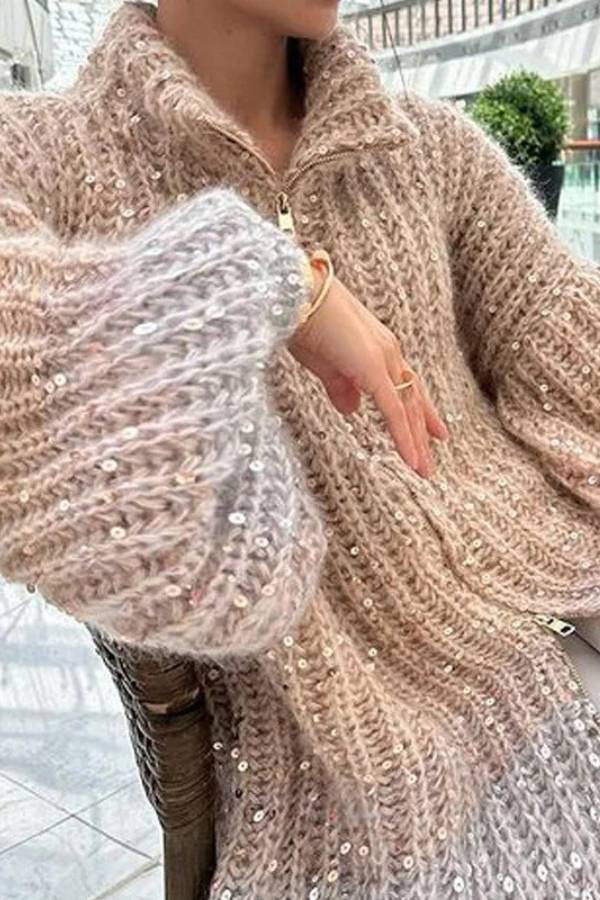 Casual Sequined V-neck Sweater