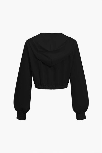 Color Block Denim Patchwork Hooded Zipper Jacket And Trousers Set