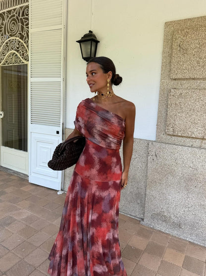 One Shoulder Tie Dye Maxi Dress