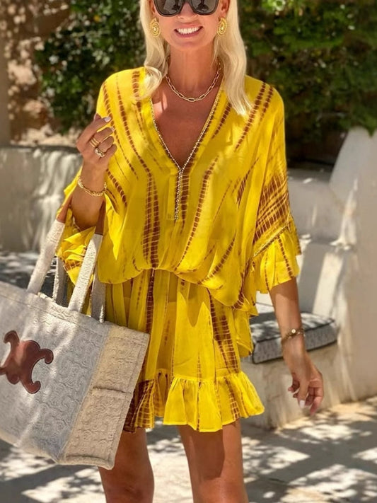 V-Neck Rhinestone Batwing Dress