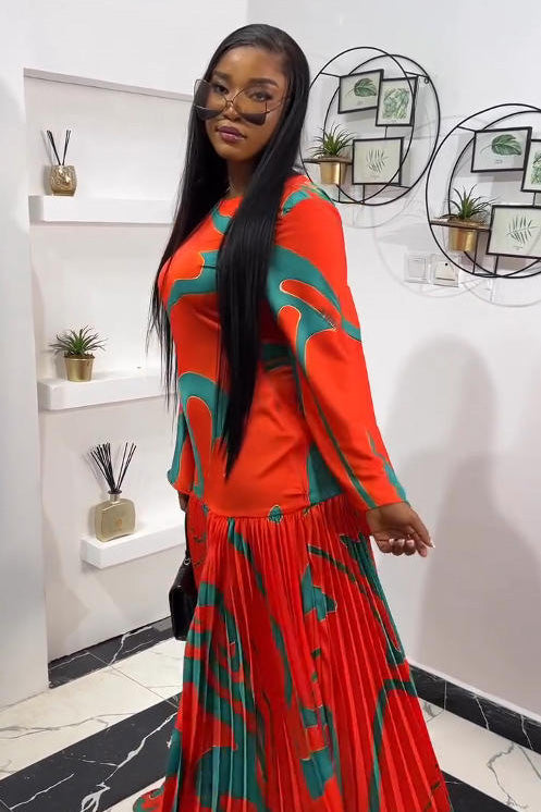 Tropical Wave Pleated Maxi Dress