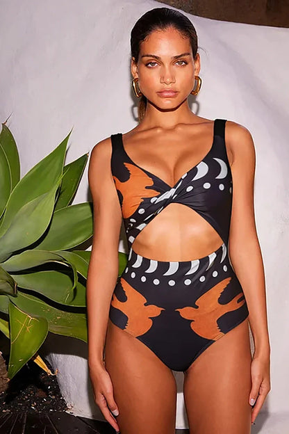 Graphic Print High-Waist Swimsuit