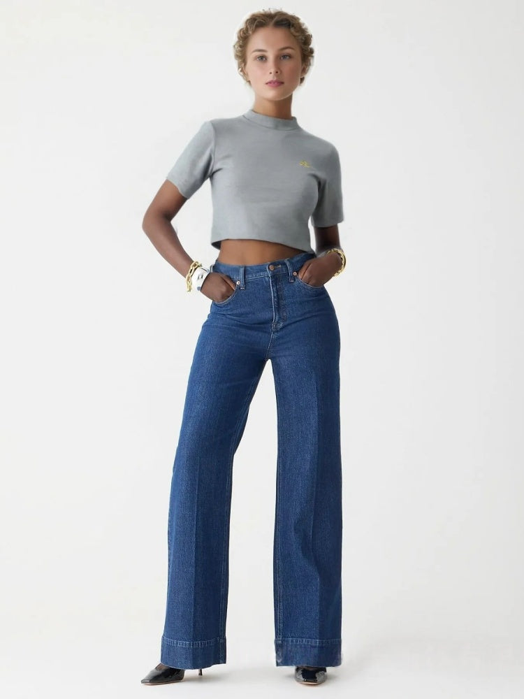 Classic Washed Flare Denim Pants